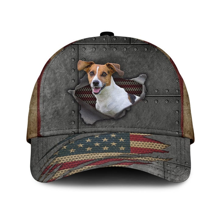 Jack Russell Terrier Dog Lovers American Flag Pattern Grey Theme Baseball Cap Hat