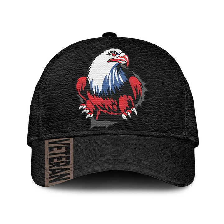 U.S. Army Veteran Large Bald Eagle Scratch Black Theme Baseball Cap Hat