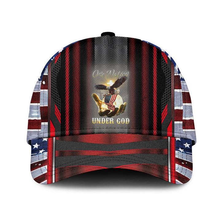 One Nation Under God Hand USA Bald Eagle American Flag Pattern Baseball Cap Hat