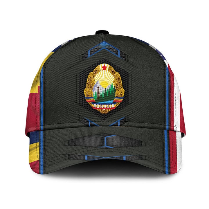 Finnish Coat of Arms Of Romania Flag Pattern Black Theme Baseball Cap Hat
