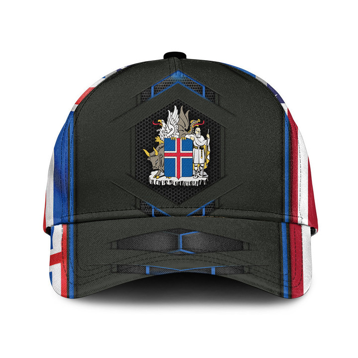 Finnish Coat of Arms Iceland Flag Pattern Black Theme Baseball Cap Hat