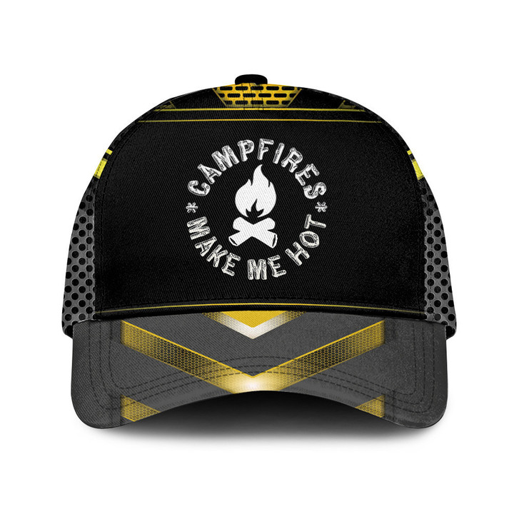 Campfires Make Me Hot Camping Sign Yellow Net Illustration Black Baseball Cap Hat