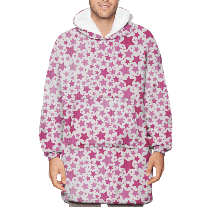 Pink Plaid In The Form Of Stars On White Background Unisex Sherpa Fleece Hoodie Blanket