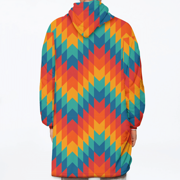 Rainbow Chevron Lines Native Americans Ornamental Background Unisex Sherpa Fleece Hoodie Blanket