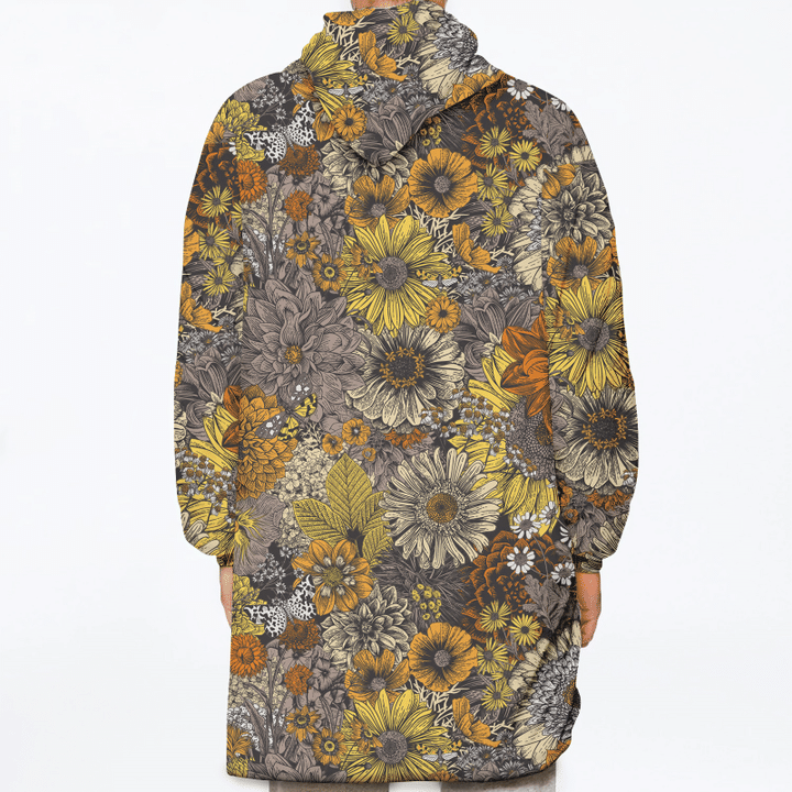 Autumn Flowers And Butterflies In Gray And Orange Unisex Sherpa Fleece Hoodie Blanket