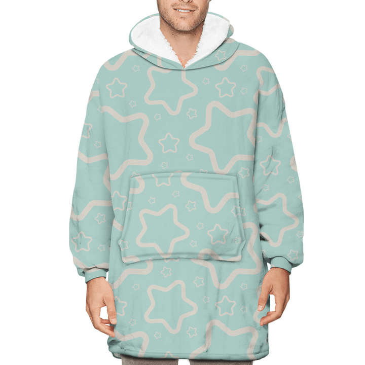 Cute Blue Stars In Thick Outline Pattern Unisex Sherpa Fleece Hoodie Blanket