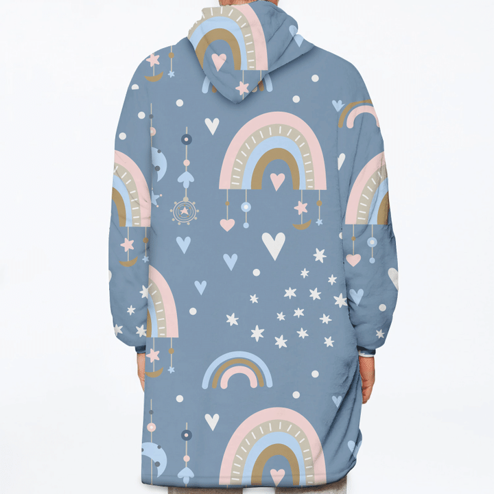 Dream Come True Boho Style Pattern With Rainbow Heart Icons Unisex Sherpa Fleece Hoodie Blanket