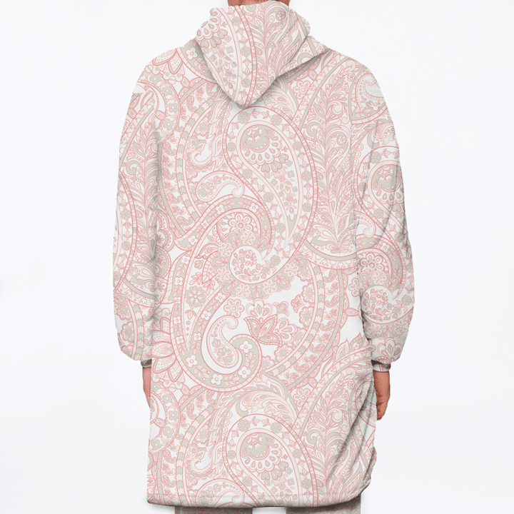 Vintage Floral Paisley Pattern Asian Textile Pink Background Unisex Sherpa Fleece Hoodie Blanket