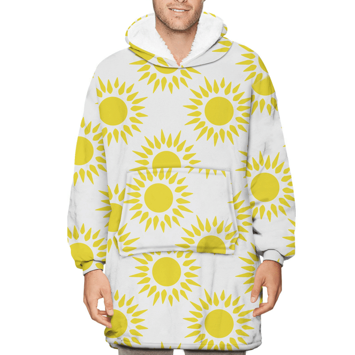 Sun Emblem Tribal Symbol Yellow And White Unisex Sherpa Fleece Hoodie Blanket