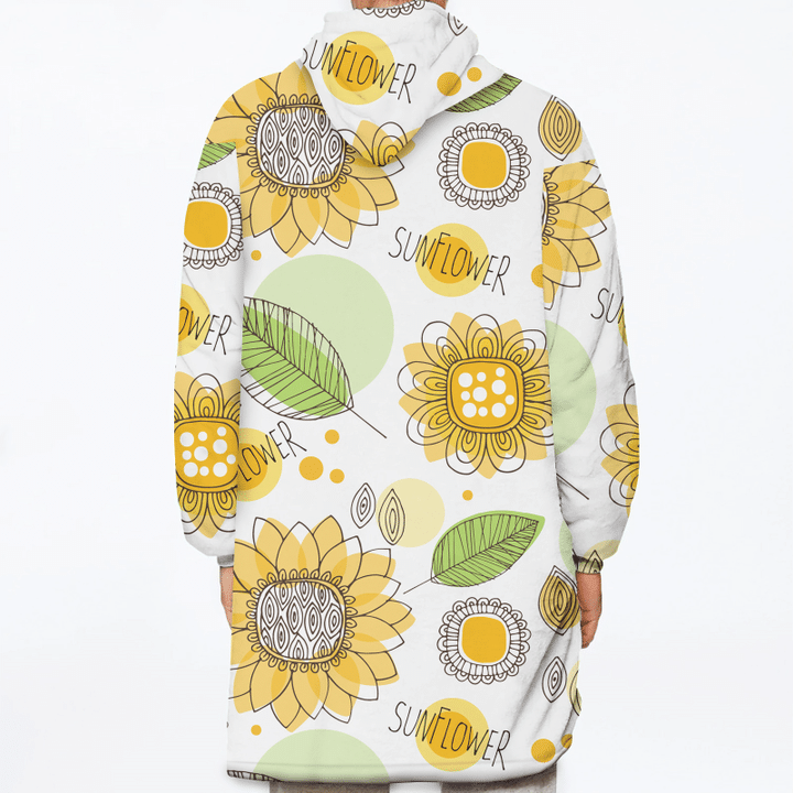 Bright Summer Hand Drawn Doodle Decorative Sunflower Unisex Sherpa Fleece Hoodie Blanket