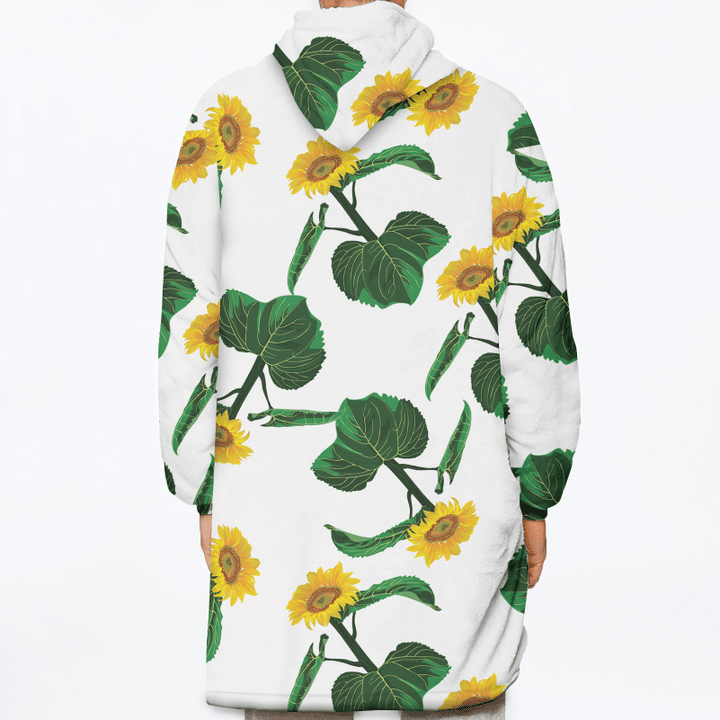 Design Illustration With Sunflowers With Leaves On White Background Unisex Sherpa Fleece Hoodie Blanket