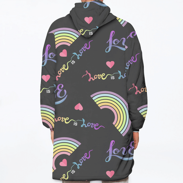 Love Is Love LGBT Pride Slogan And Rainbow Symbol Pattern Unisex Sherpa Fleece Hoodie Blanket
