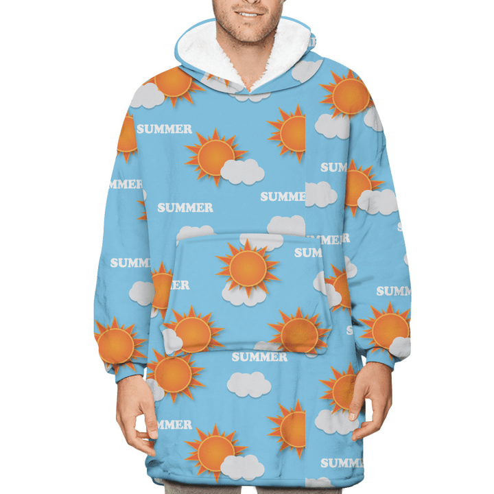 Summer Day With Hot Sun And Cloud Unisex Sherpa Fleece Hoodie Blanket