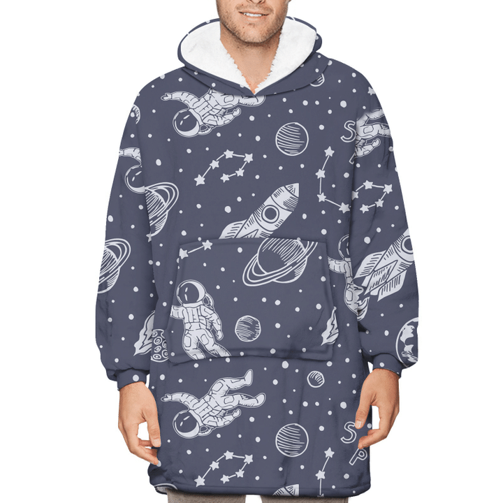 Starry Sky Backgroynd With Cosmic Elements Space And Astronaut Unisex Sherpa Fleece Hoodie Blanket