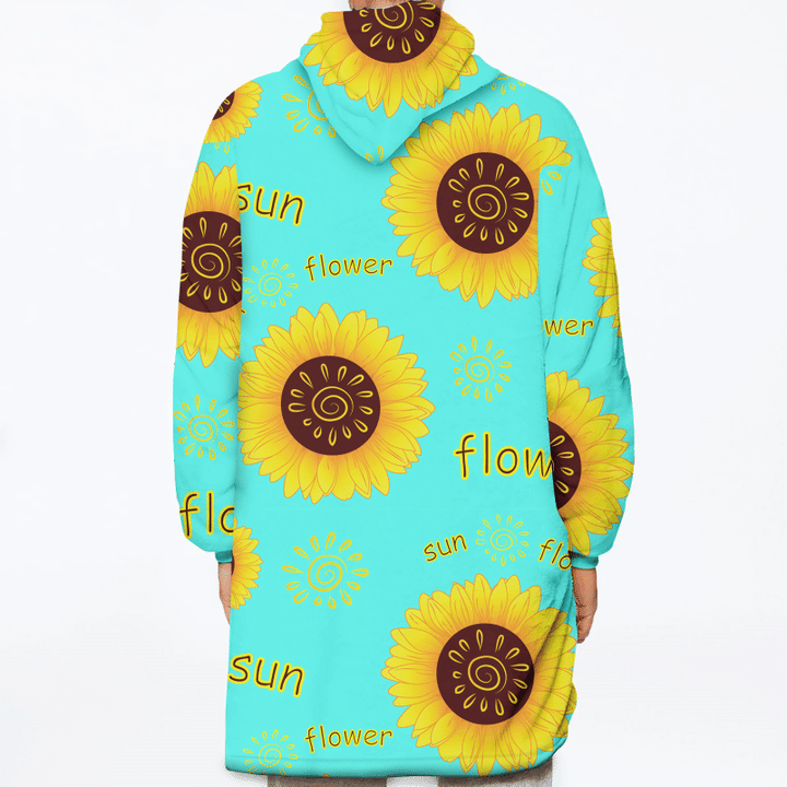 The Sun Is In The Middle Of Sunflowers With Sun Flower Words Unisex Sherpa Fleece Hoodie Blanket