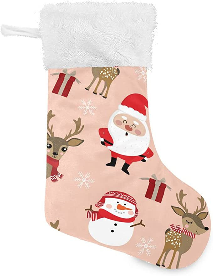 Cute Santa Snowman Reindeer Snowflake Gifts Pink Christmas Stocking Hanging Ornament