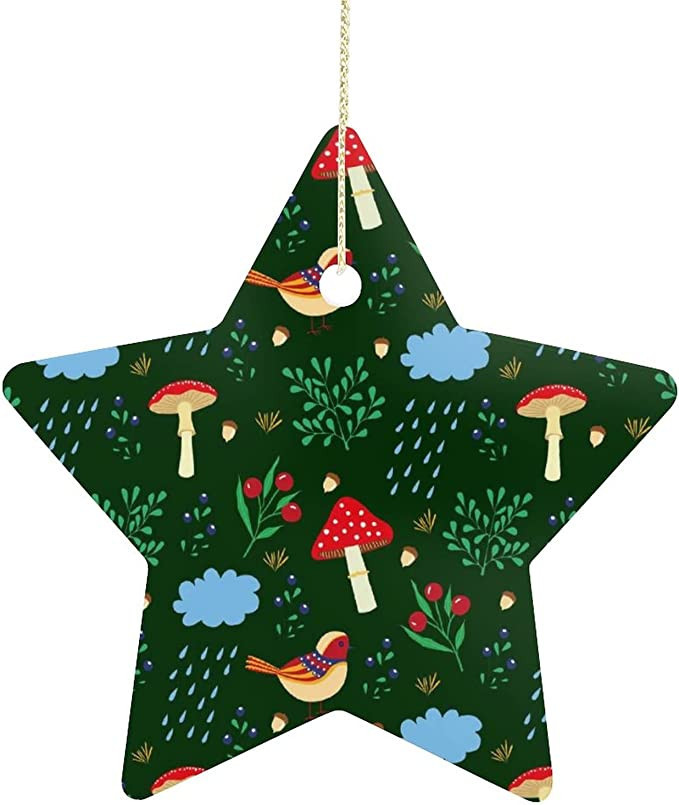 Bird And Mushroom Ceramic Star Ornament Christmas Tree Ornaments Decorations