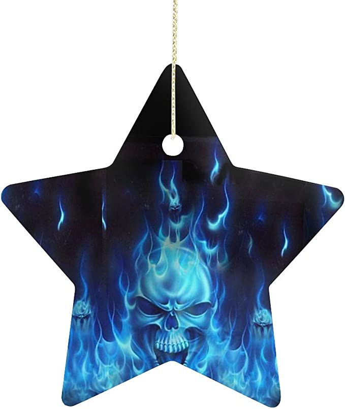Blue Flame Skull Ceramic Star Ornament Christmas Tree Ornaments Decorations