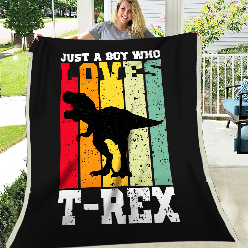 Just A Boy Who Loves T-Rex Black Theme Sherpa Fleece Blanket