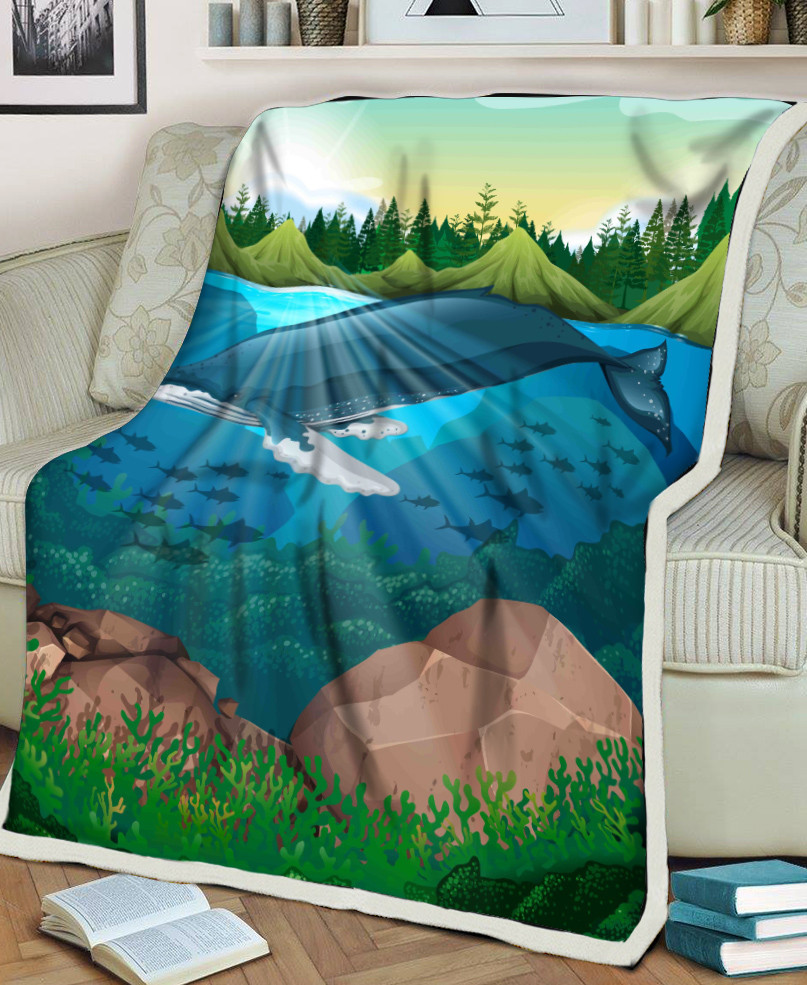 Big Whale Ocean Life Beautiful Scenery Printed Sherpa Fleece Blanket