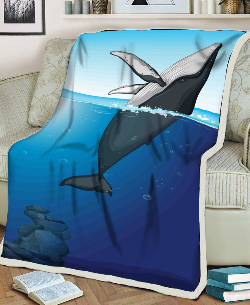 Black Humpback Whale Under The Ocean Printed Sherpa Fleece Blanket