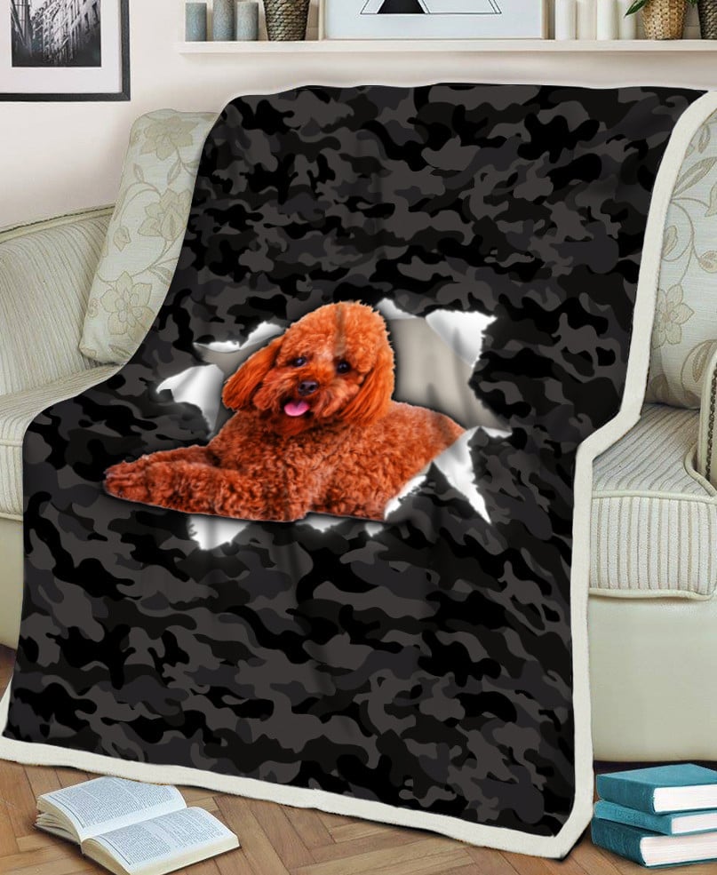 Toy Poodle Dog Lovers Camouflage Pattern Sherpa Fleece Blanket