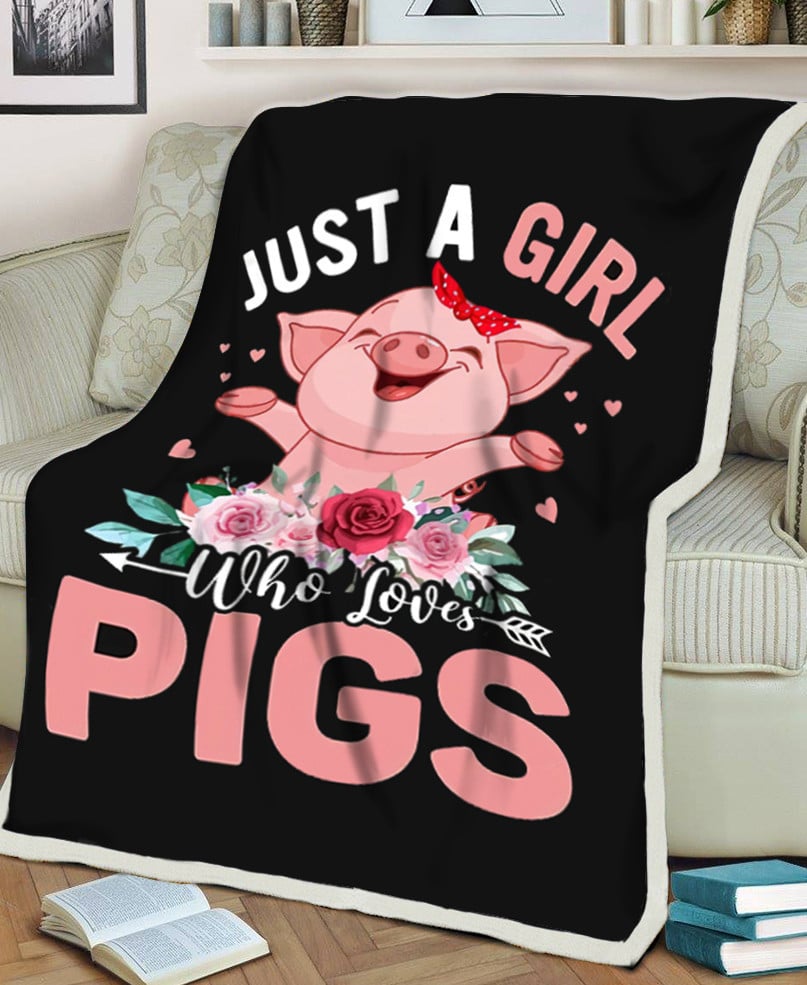 Just A Girl Who Loves Pigs Black Theme Sherpa Fleece Blanket