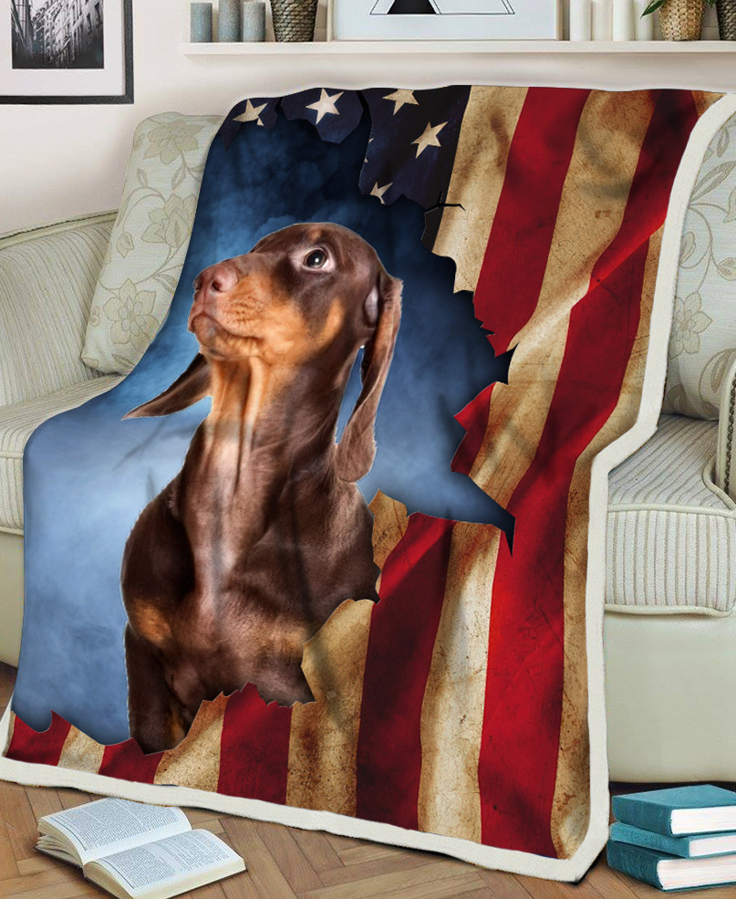 Dachshund Dog Lovers American Flag Pattern Sherpa Fleece Blanket