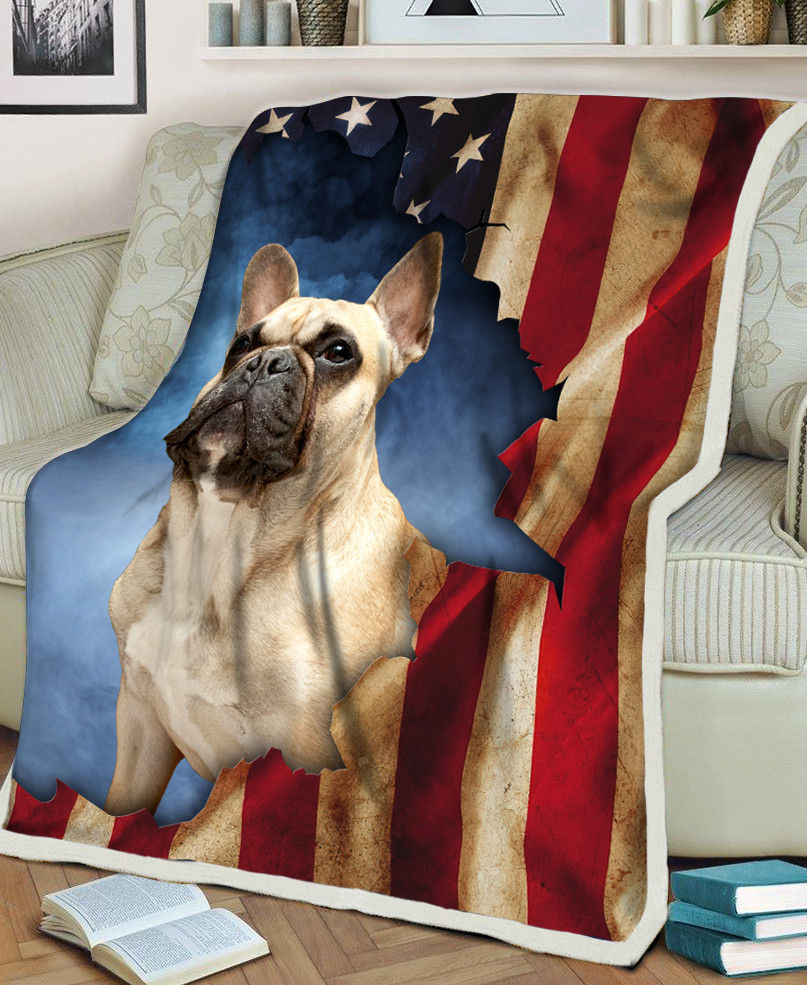 Bulldog Dog Lovers American Flag Pattern Sherpa Fleece Blanket