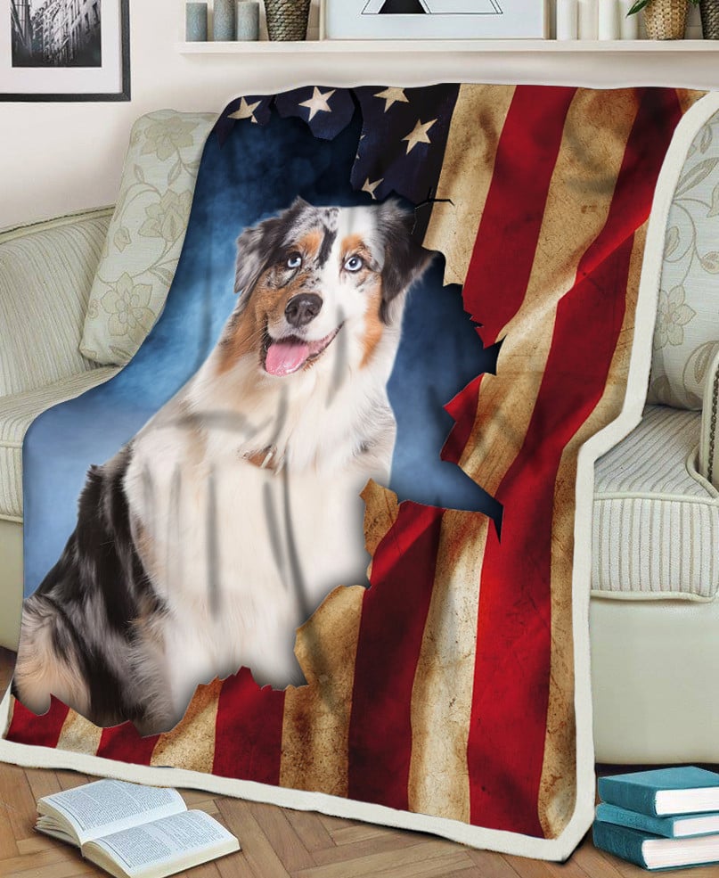 Border Collie Dog Lovers American Flag Pattern Sherpa Fleece Blanket
