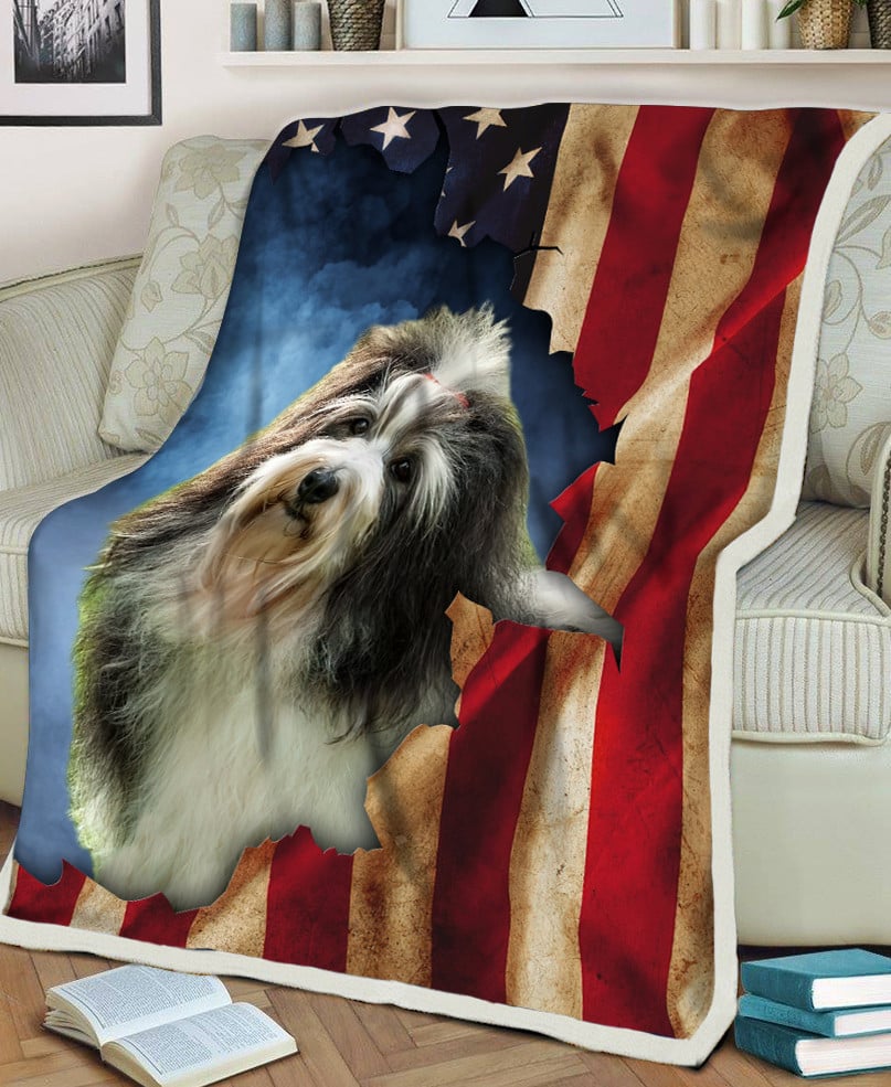 Polish Lowland Sheepdog Dog Lovers American Flag Pattern Sherpa Fleece Blanket