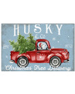 Husky Puppy On Red Christmas Truck Gift Horizontal Poster