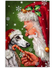 Whippet Puppy Smiles With Santa Claus Christmas Vertical Poster