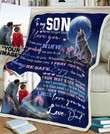 Custom Photo Dad To Son Gifts Wolf Never Forget That I Love You Sherpa Fleece Blanket