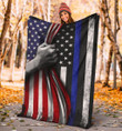 Thin Blue Line Flag Inside American Flag Sherpa Fleece Blanket