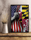 Maryland Flag Inside American Flag Gift For Patriotic Matte Canvas
