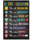 In This Classrom We All Belong We Don't Give Up Gift For Owl Lovers Vertical Poster