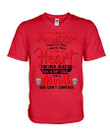 August Girl Heart On Her Sleeve A Mouth Can't Control Guys V-Neck