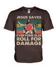 Jesus Saves Everyone Else Roll For Damage Design Guys V-Neck