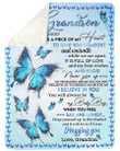 Sherpa Fleece Blanket Grandma Gift For Grandson Blue Butterflies Never Give Up Sherpa Blanket