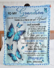 Sherpa Fleece Blanket Grandma Gift For Grandson Blue Butterflies Never Give Up Sherpa Blanket