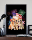 Cute Golden Retriever Under Firework Independence Gift For Dog Lovers Vertical Poster