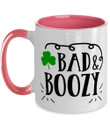 Bad And Boozy White And Pink Clover St Patrick's Day Printed Accent Mug