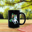 Leprechaun Riding White Unicorn Clover St Patrick's Day Printed Mug