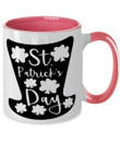 Black Hat Shamrock St Patrick's Day Printed Accent Mug White And Pink