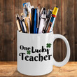 One Lucky Teacher Green Plaid Shamrock St Patrick's Day Printed Mug