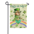 Happy St. Patrick's Day Funny Leprechaun On Rainbow Green Printed Garden Flag House Flag