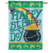 Rainbows And Gold Clover Border Happy St. Patrick's Day Green Printed Garden Flag House Flag