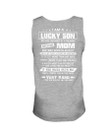 Lucky Son Who Raised By A Freaking Awesome August Mom Unisex Tank Top