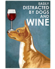 Basenji Dog And Red Wine Blue Background Gift For Dog Lovers Vertical Poster
